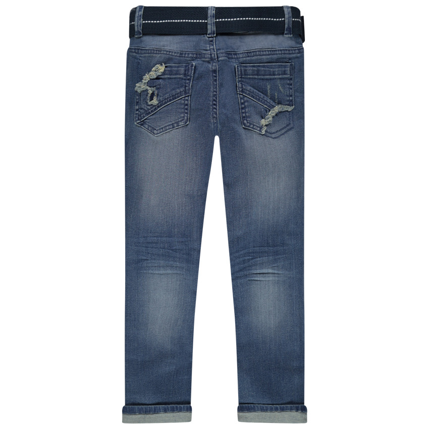 Jean effet used à trous et ceinture repositionnable 