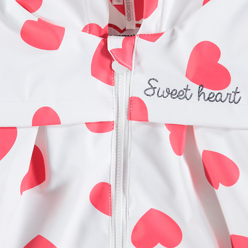 Parka à capuche en gomme avec coeurs printés all-over 