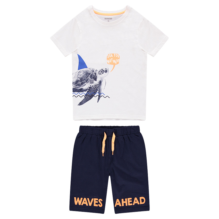 Junior - Pyjama van jerseystof met print met schildpad en bermuda 