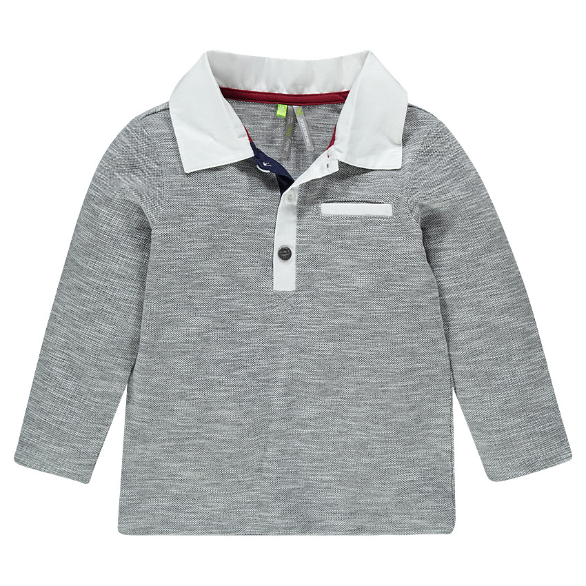 Polo manches longues en coton fancy avec inscription brodée 