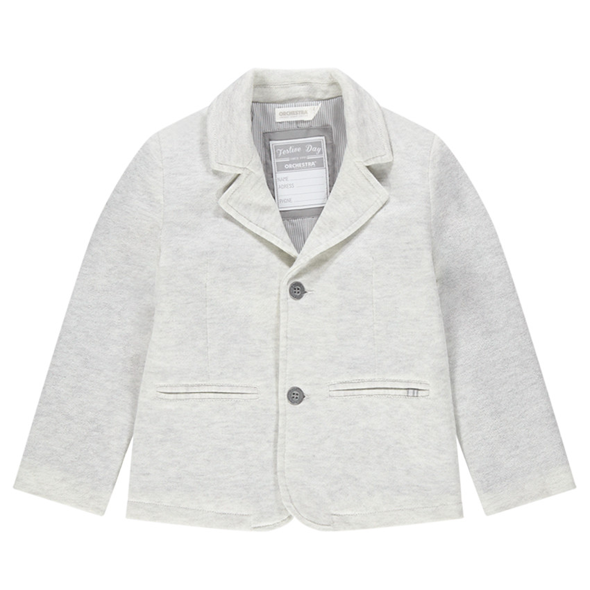 Blazer de cérémonie en jersey gris chiné avec doublure rayée 