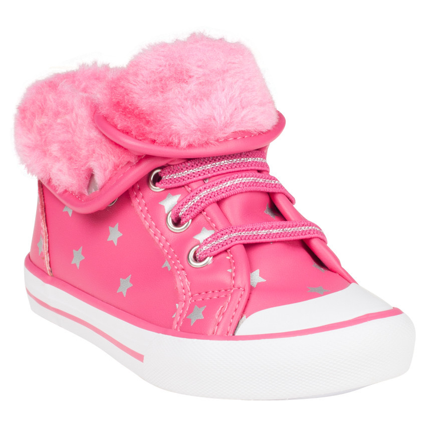 Baskets montantes imprimées étoiles à lacet élastiqué et revers en sherpa 