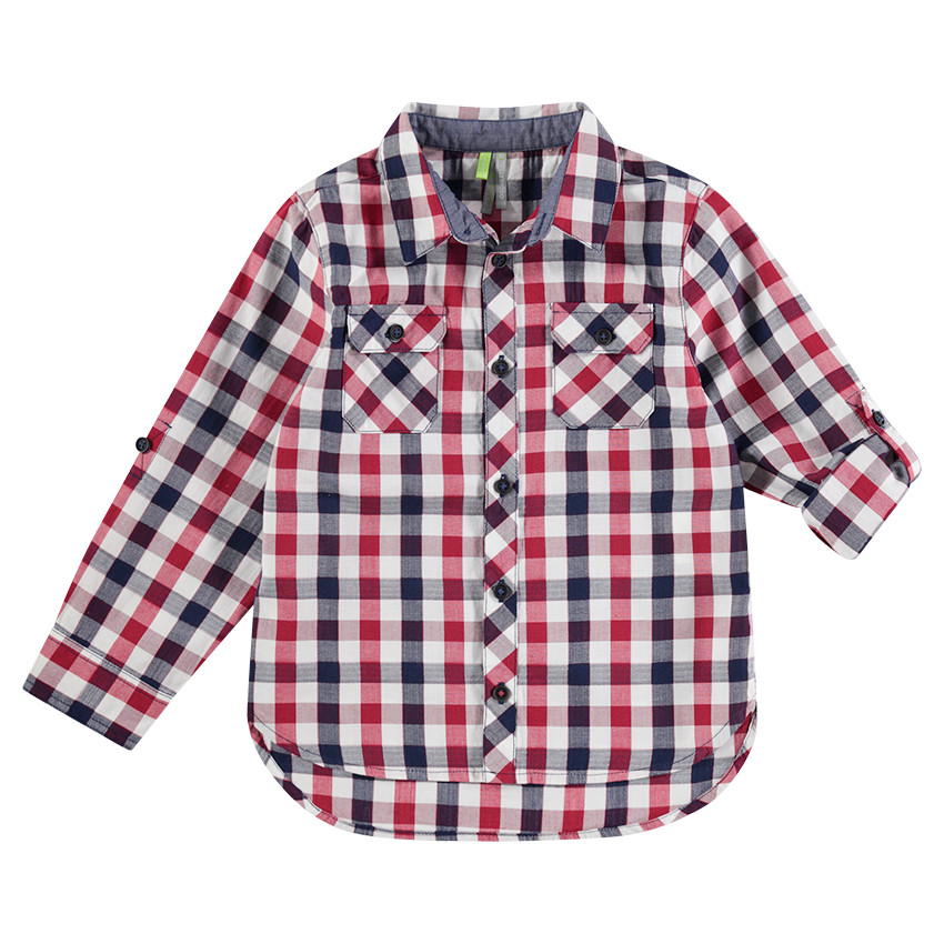 Chemise manches longues à carreaux contrastés avec poches 