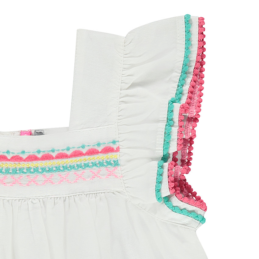 Top en coton avec frises et fleurs brodées 