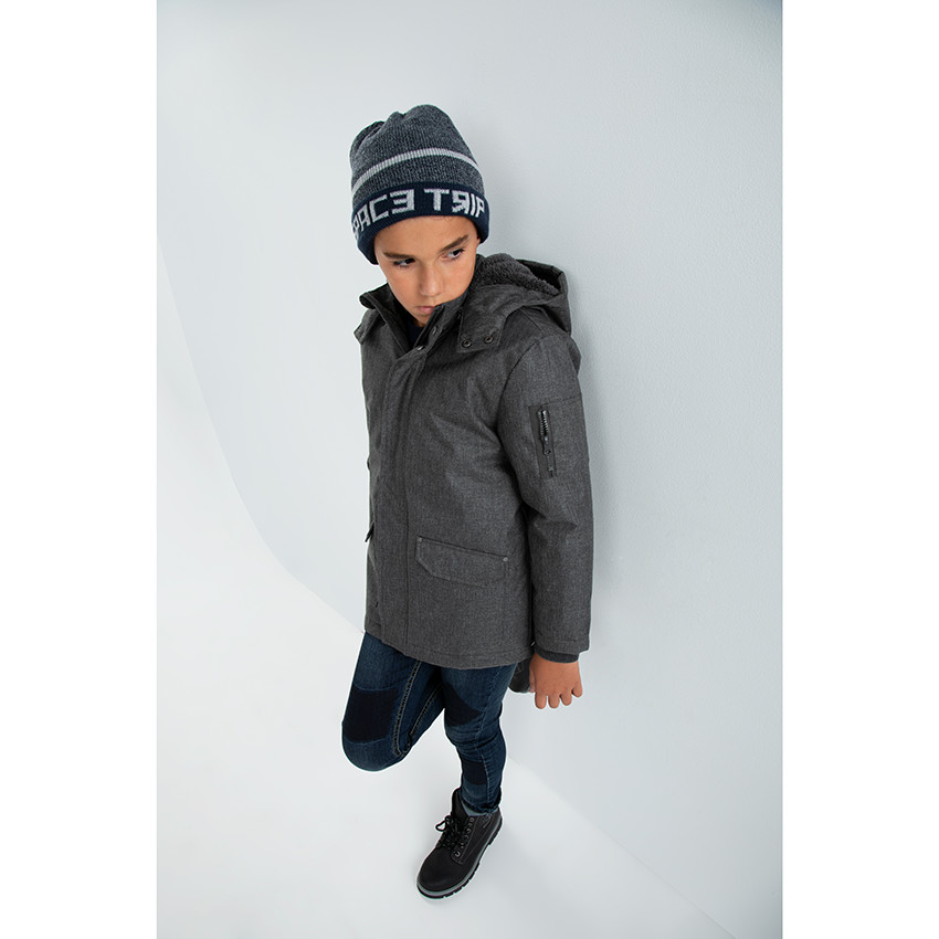 Parka chinée doublée sherpa avec capuche amovible et poches 