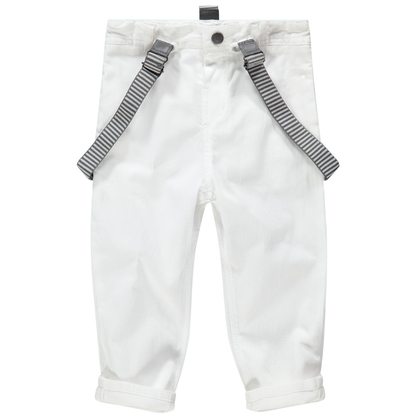 Pantalon blanc de cérémonie à bretelles rayées amovibles  