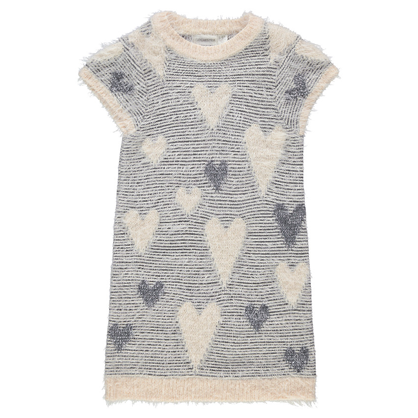 Robe sans manches en tricot poil avec coeurs en jacquard 