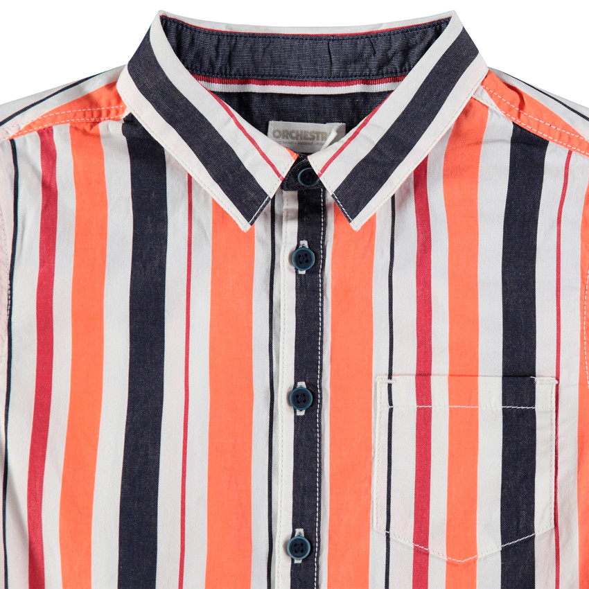 Chemise manches courtes à rayures verticales et poche 