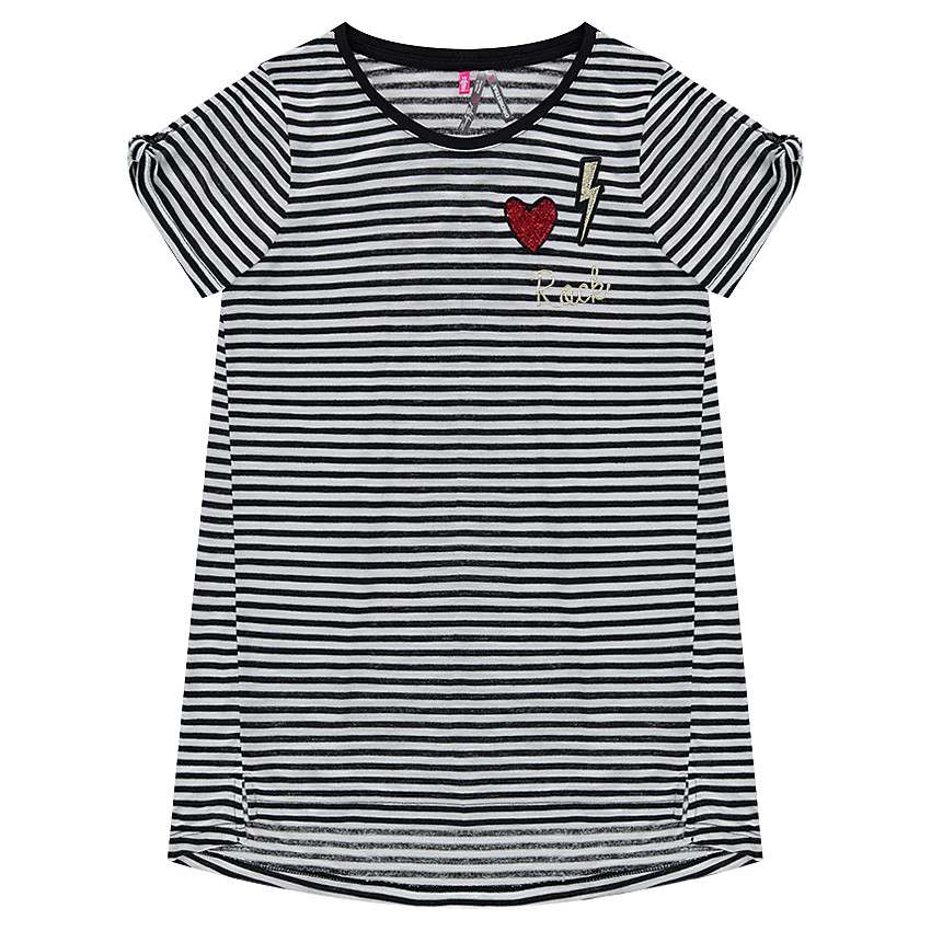 Junior - Tee-shirt manches courtes rayé coupe longue avec badges brodés  