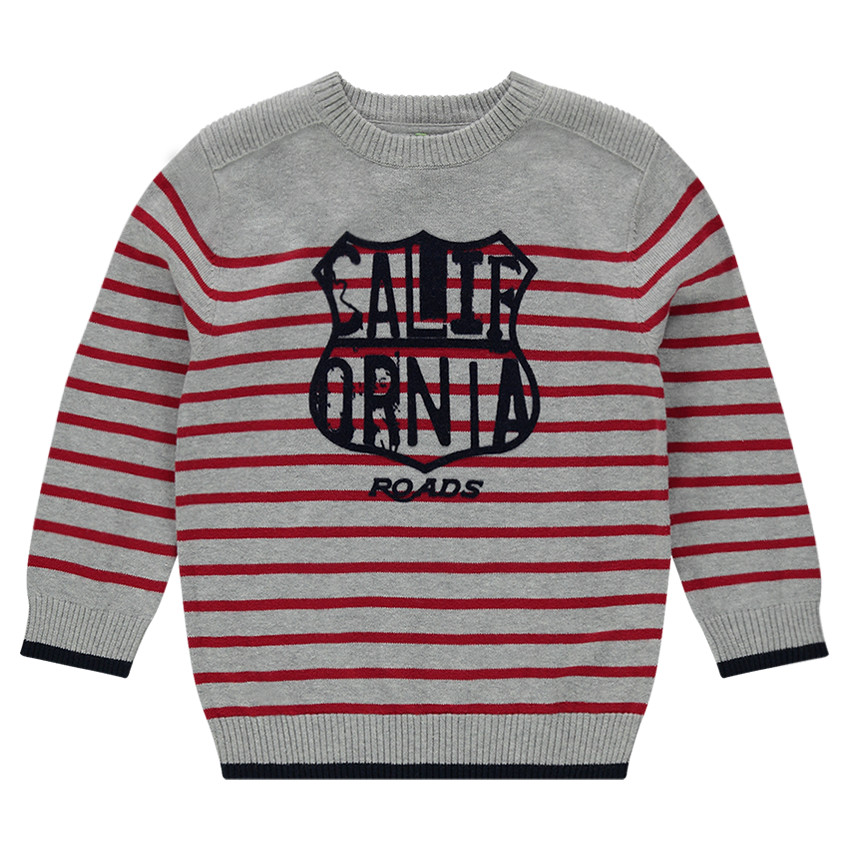Pull en tricot fin à rayures avec print forme écusson 
