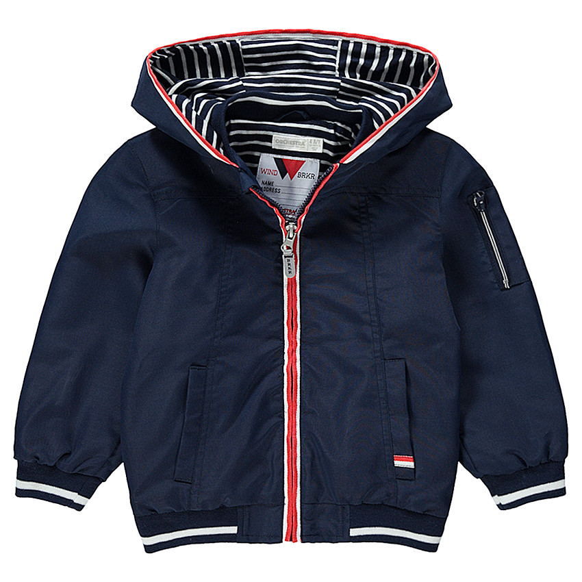 Coupe-vent uni à capuche avec doublure en jersey 