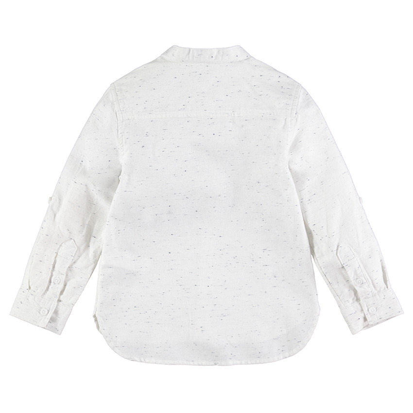 Chemise manches longues en coton neps avec col mao et poche 