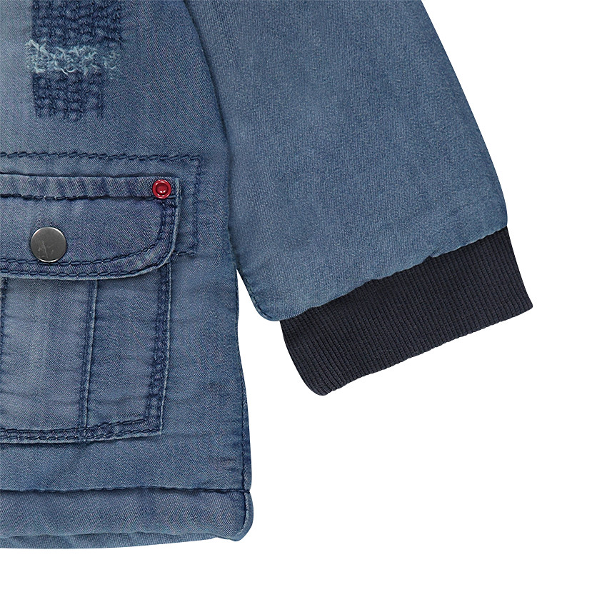 Veste en jeans effet used avec poches et doublure flanelle 