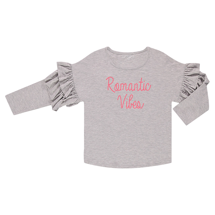 Tee-shirt manches 3/4 volantées avec inscription en sequins 