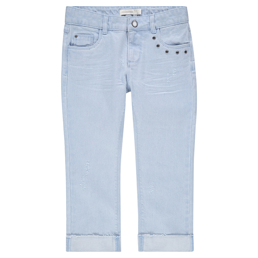 Junior - Pantacourt en jeans effet used avec rivets fantaisie 