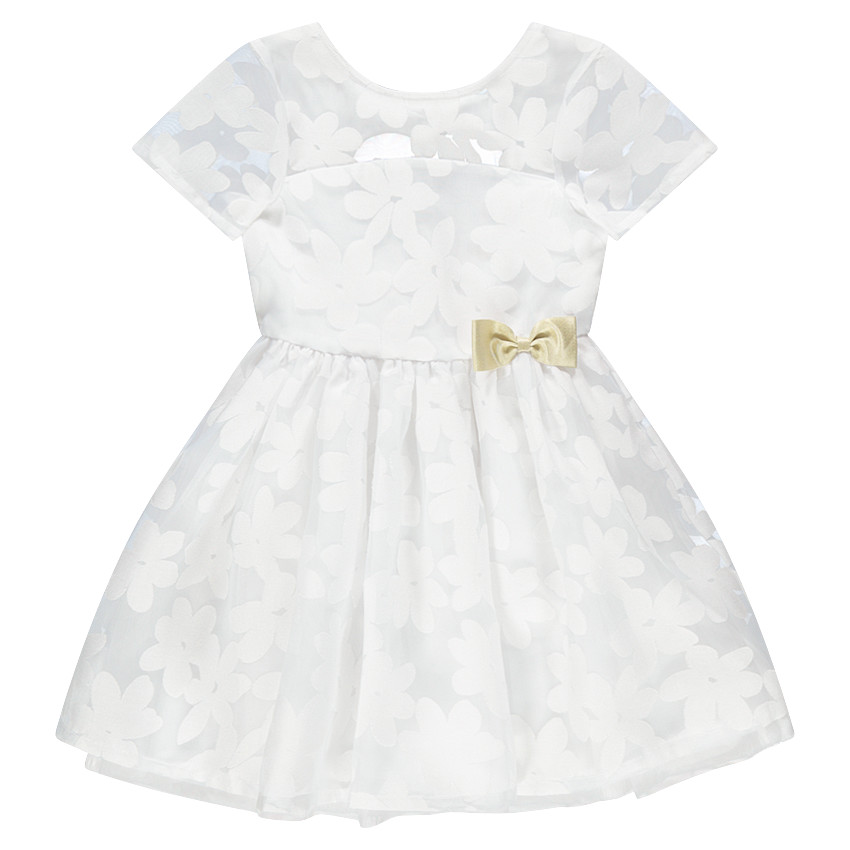 Robe de cérémonie manches courtes en tulle avec fleurs all-over  