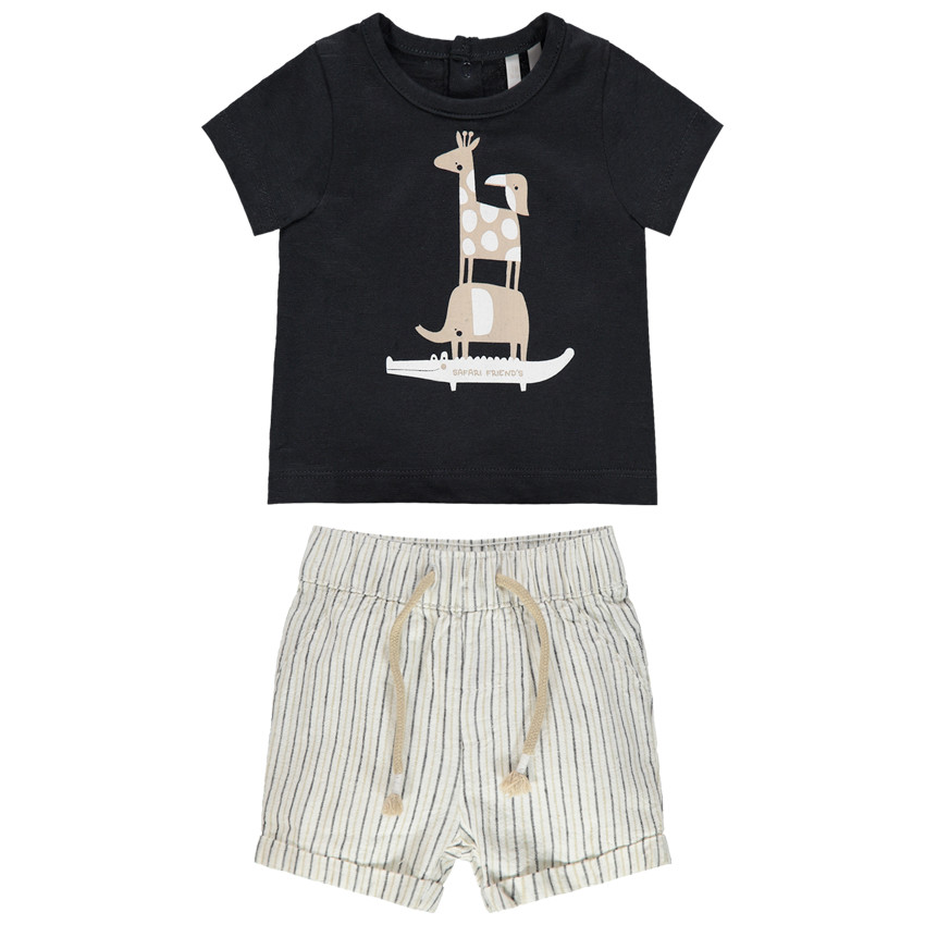 Ensemble avec t-shirt print animaux et short à rayures 