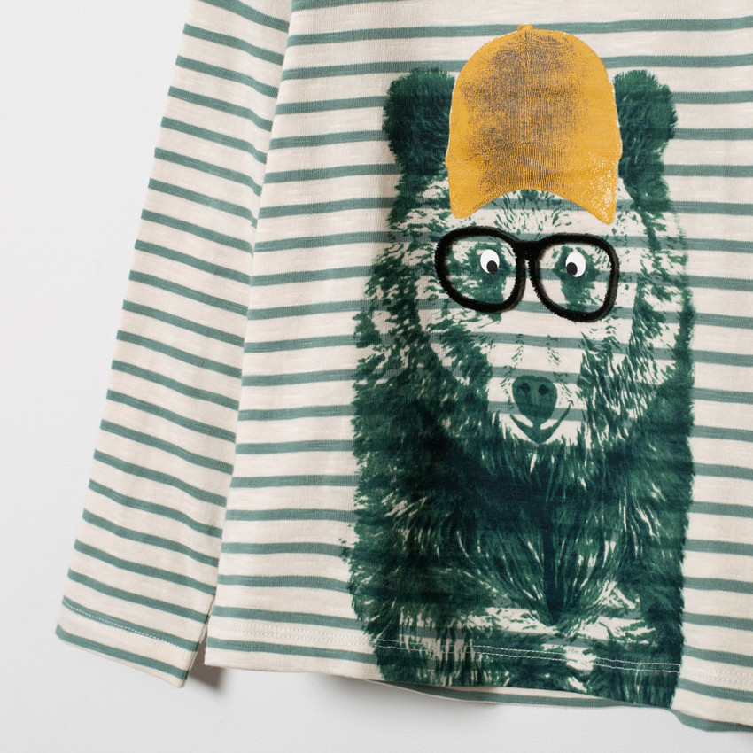 T-shirt manches longues rayé print ours 