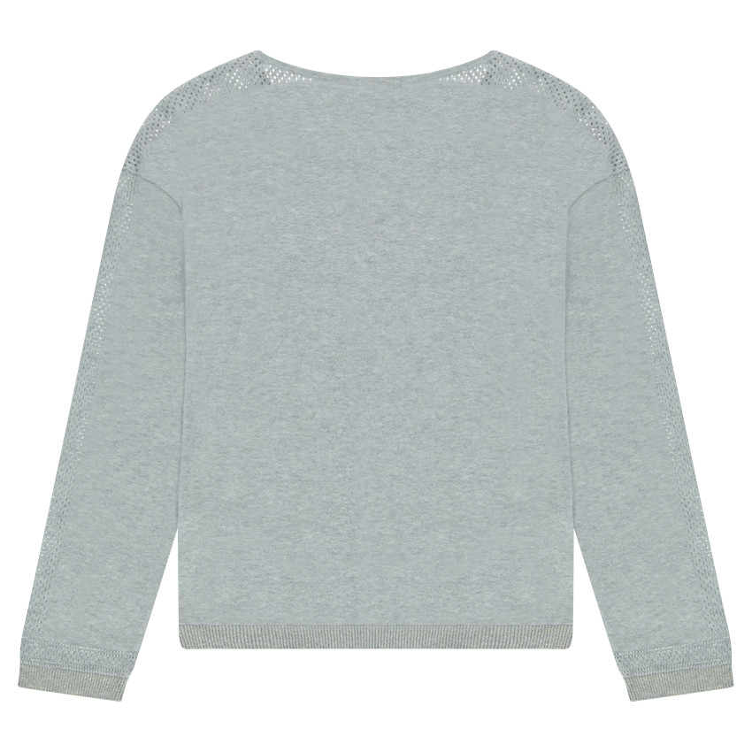 Junior - Pull fin gris chiné avec maille ajourée 