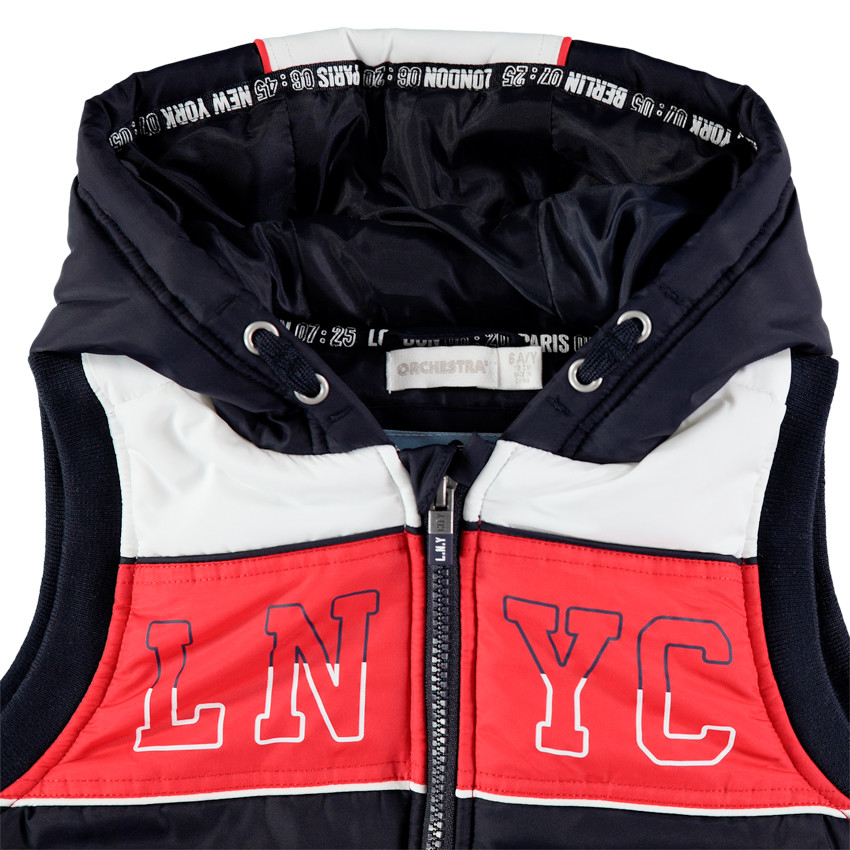 Doudoune sans manches à capuche et bandes contrastées 