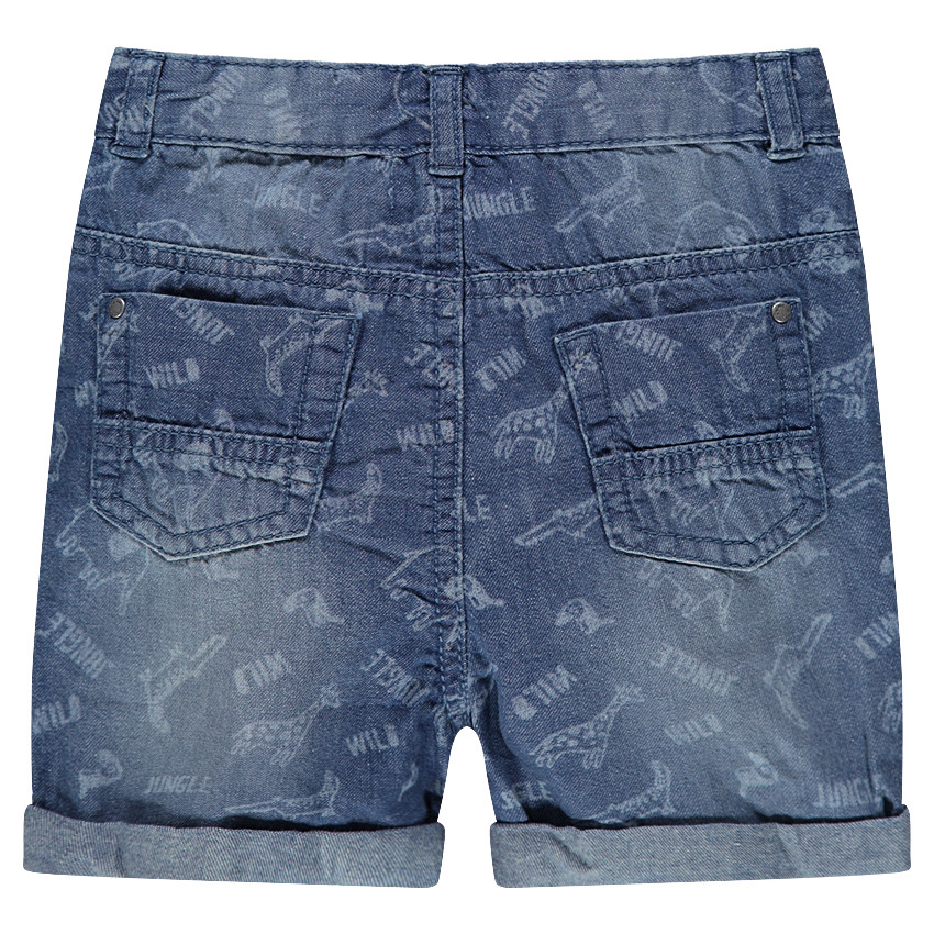 Bermuda en jeans effet used avec motifs animaux de la jungle all-over 