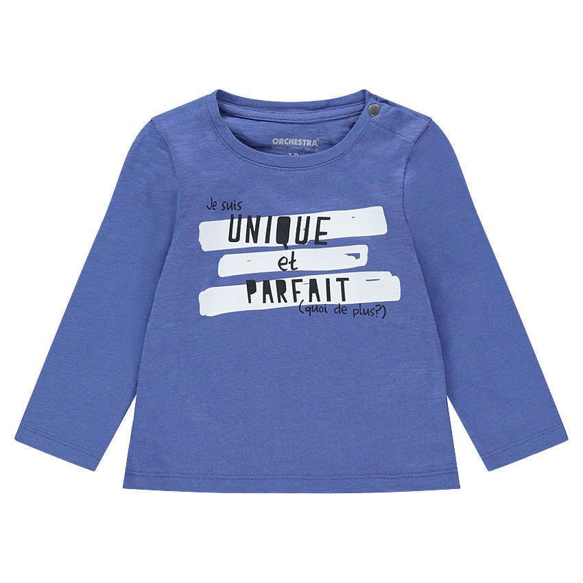 Tee-shirt manches longues en jersey avec print fantaisie et col pressionné 