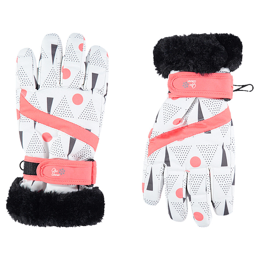 Gants de ski imprimés all-over avec fausse fourrure 