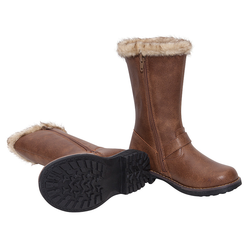 Bottes en simili cuir avec boucles fantaisie et fausse fourrure 