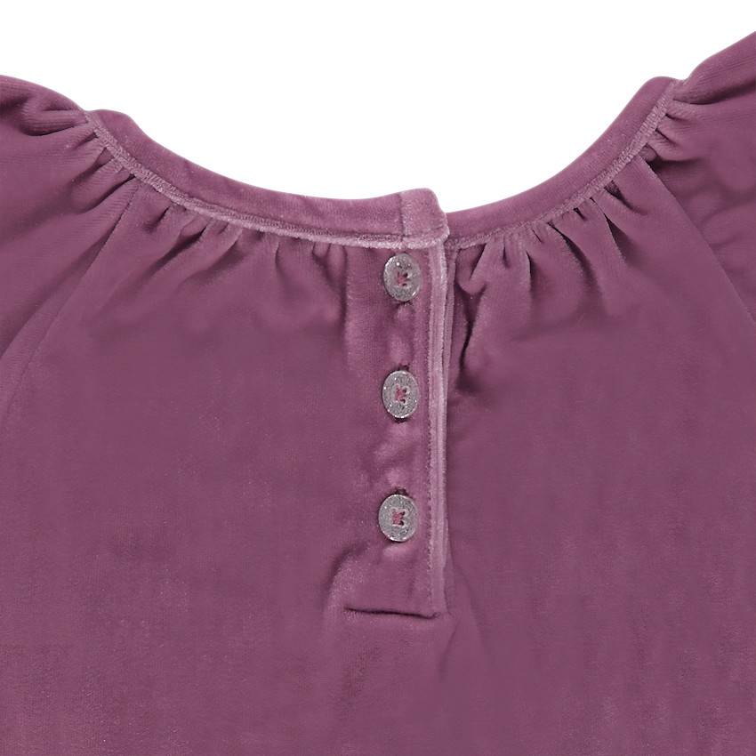 Robe manches courtes en panne de velours avec papillon brodé 