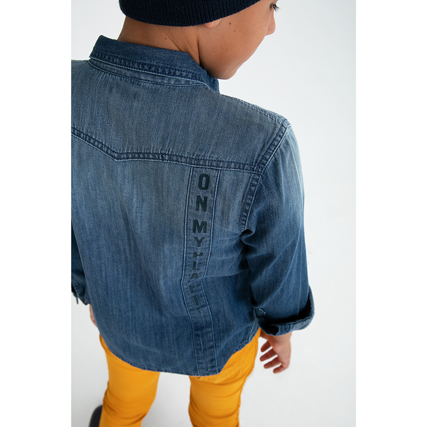 Junior - Chemise manches longues effet used avec inscription printée au dos 