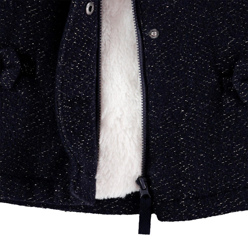 Manteau en drap de laine doublé sherpa à noeuds 