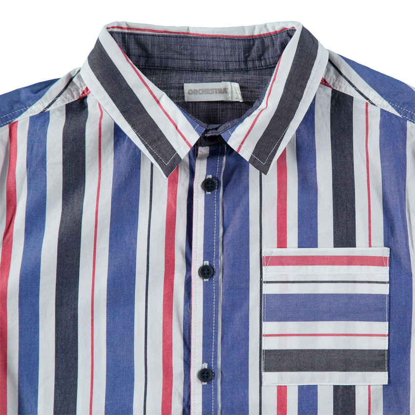 Junior - Chemise manches longues à rayures verticales et poche 