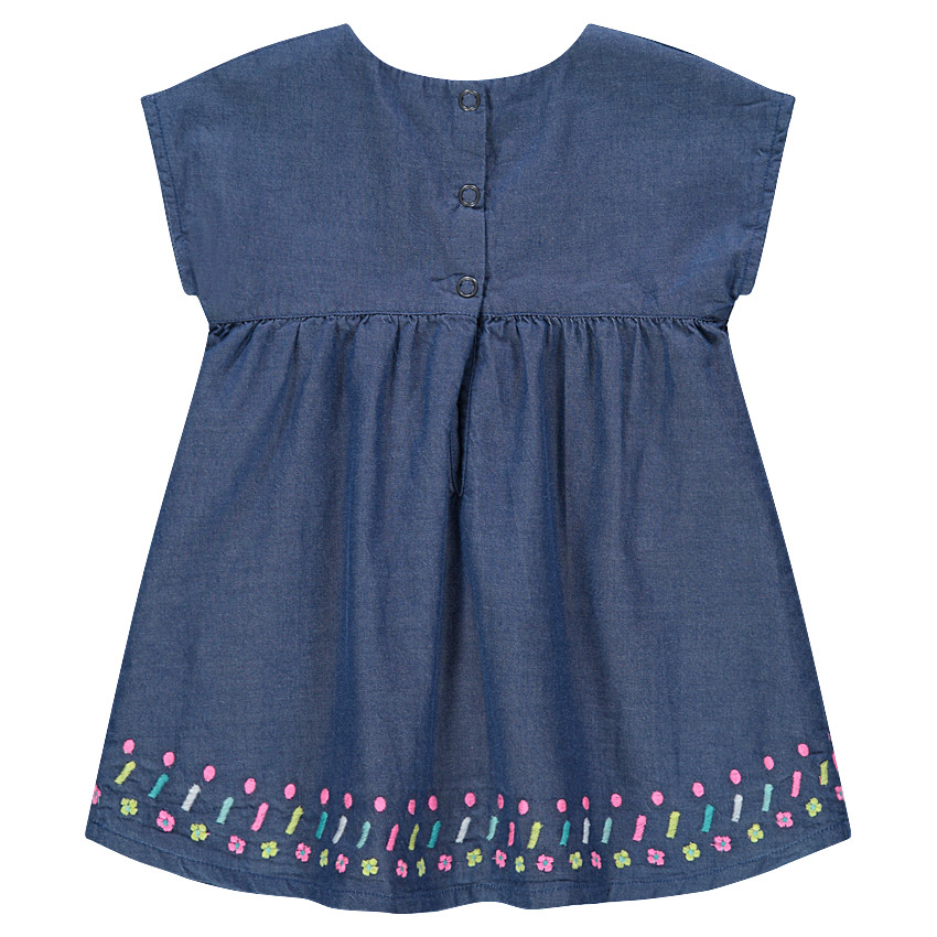 Robe manches courtes en chambray avec motifs brodés 