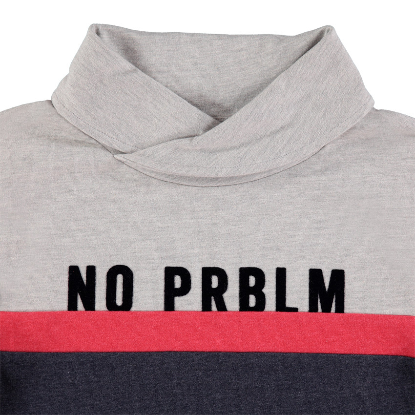 Junior - Sweat en molleton gris chiné avec bandes contrastées et message 