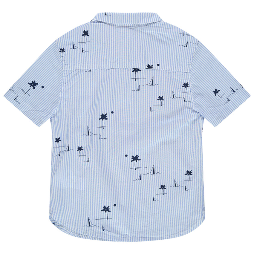 Chemise manches courtes à rayures et palmiers 
