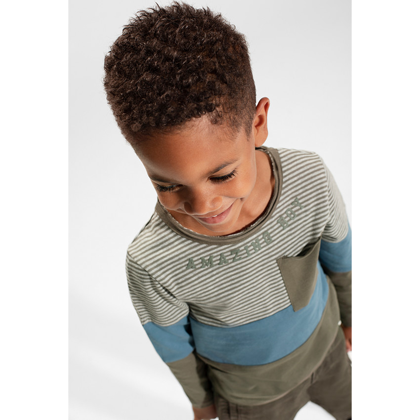 Tee-shirt manches longues en jersey avec rayures et poche 