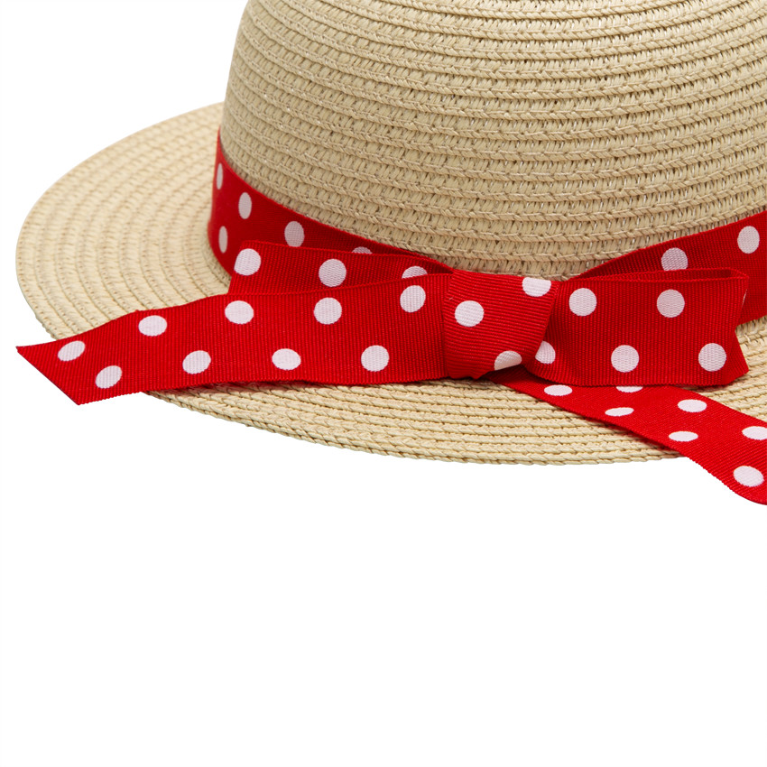 Chapeau effet paille avec ruban à pois 