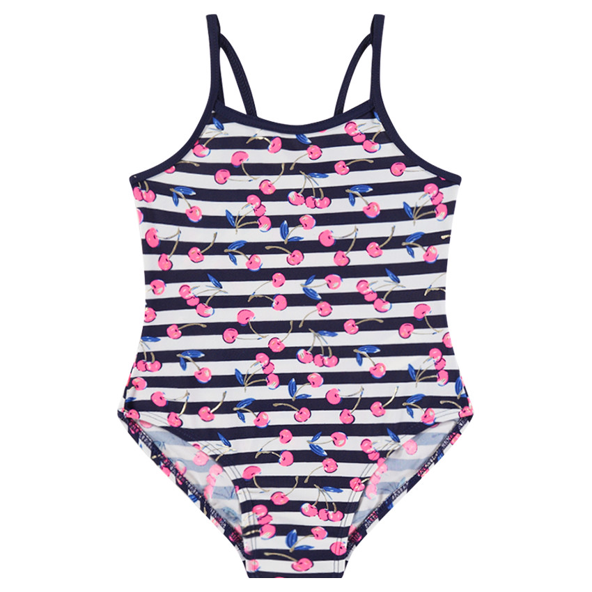 Maillot de bain 1 pièce avec rayures et cerises all-over 