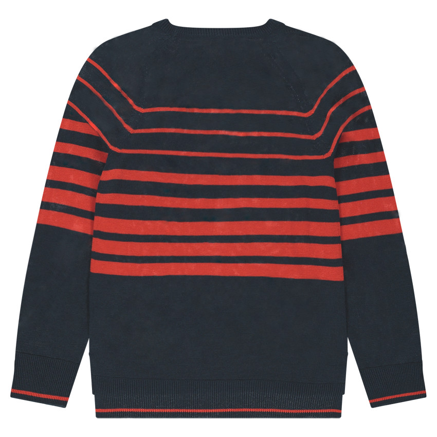 Pull en tricot fin avec rayures contrastées rouges 