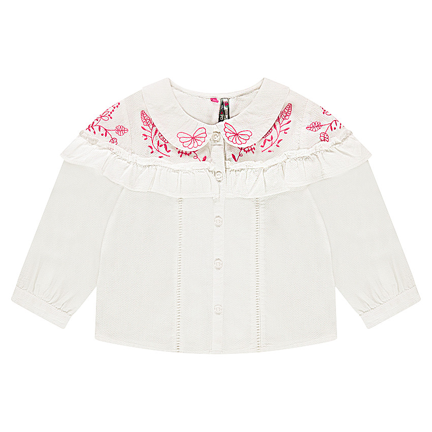 Chemisier en coton fantaisie avec broderies et volant 