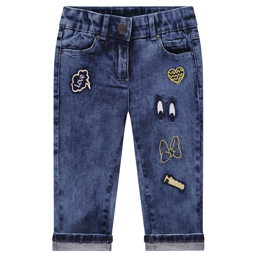 Pantacourt en jeans avec badges brodés Minnie Disney 