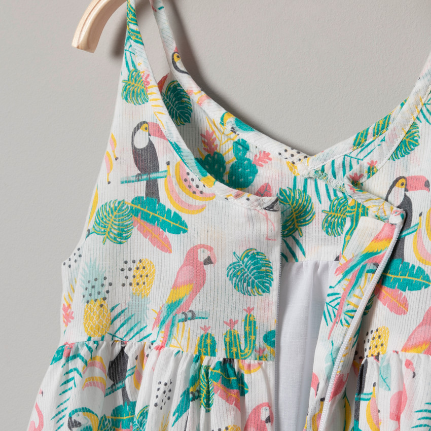 Robe à fines bretelles et imprimé tropical all-over 