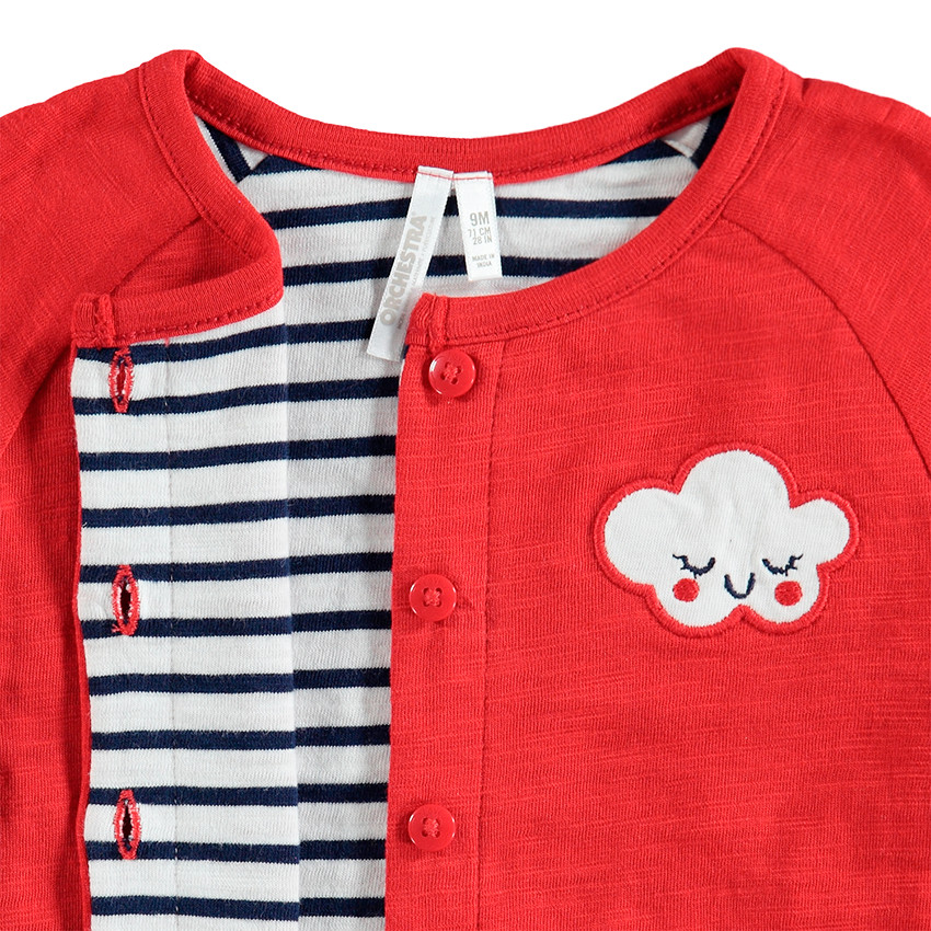 Ensemble avec tunique rayée, gilet uni et legging à petits noeuds 