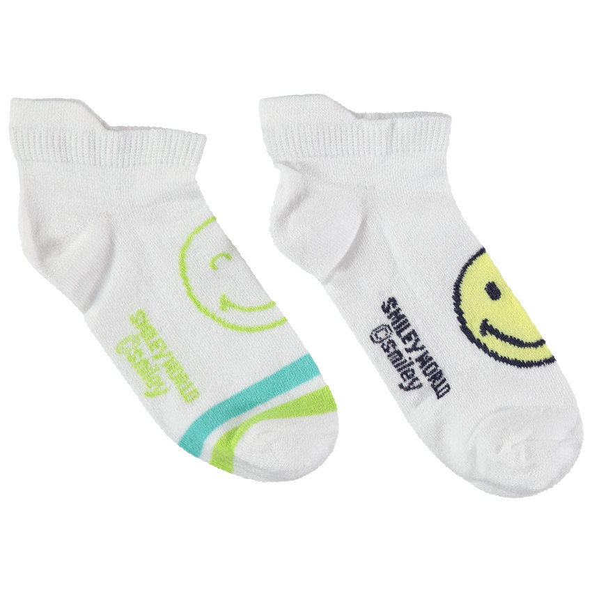Lot de 2 paires de chaussettes courtes motif Smiley jacquard 