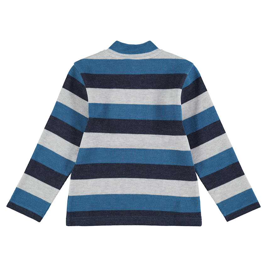 Tee-shirt manches longues en rib avec col zippé et lettres en bouclette 