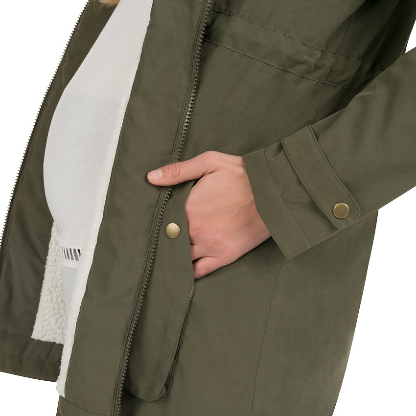 Veste de grossesse en twill kaki doublée sherpa 