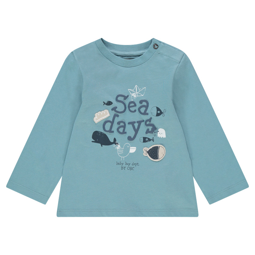 Tee-shirt manches longues en jersey avec message en relief 