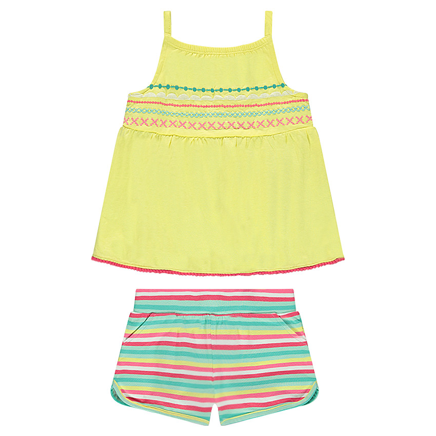 Ensemble avec top brodé et short à rayures contrastées 
