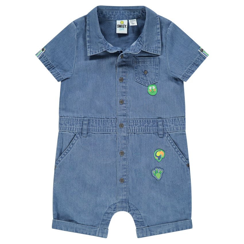 Combinaison courte en chambray avec badges et print Smiley 