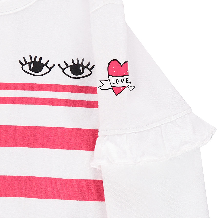 Tee-shirt manches longues en jersey avec rayures et volant sur les manches 